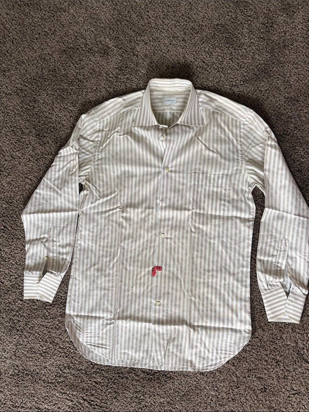Ermenegildo Zegna Beige and White Striped Dress Shirt